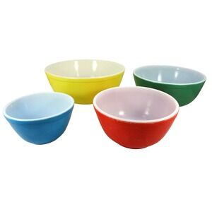 Vintage Pyrex Primary Colors Mixing Bowl Set 401 402 403 404 Nesting Milk Glass